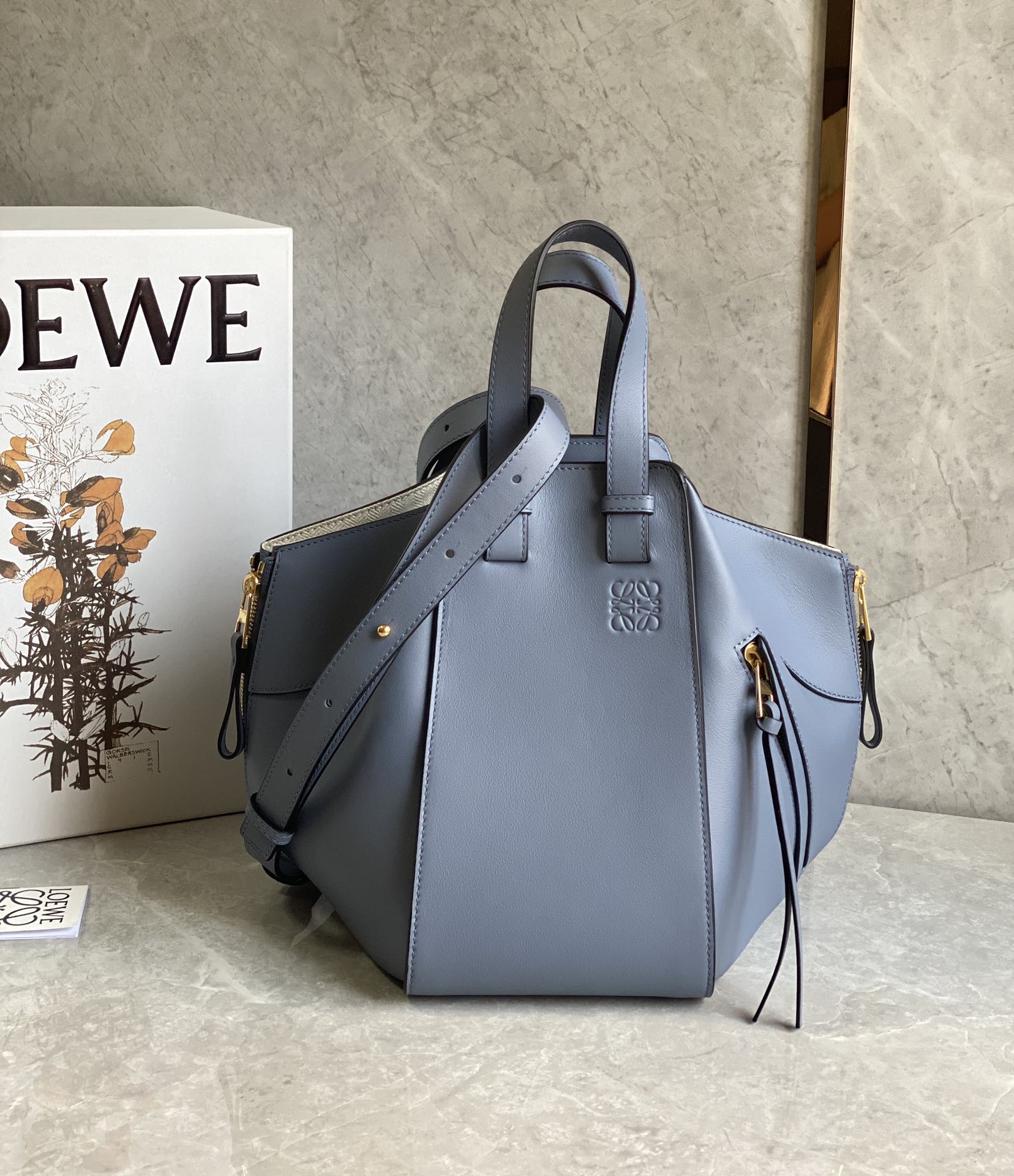 Loewe Small Hammock Bag in Classic Calfskin Grey Blue